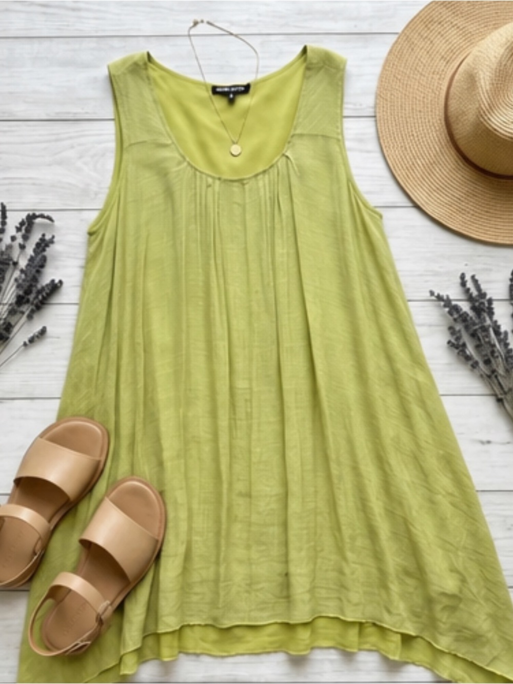 Sleeveless Light Olive Green Flowing Tunic Dress - Breezy Summer Style